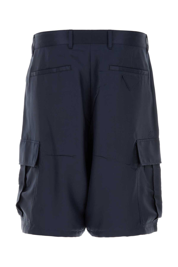 Dark Blue Silk Bermuda Shorts Blu Exterior