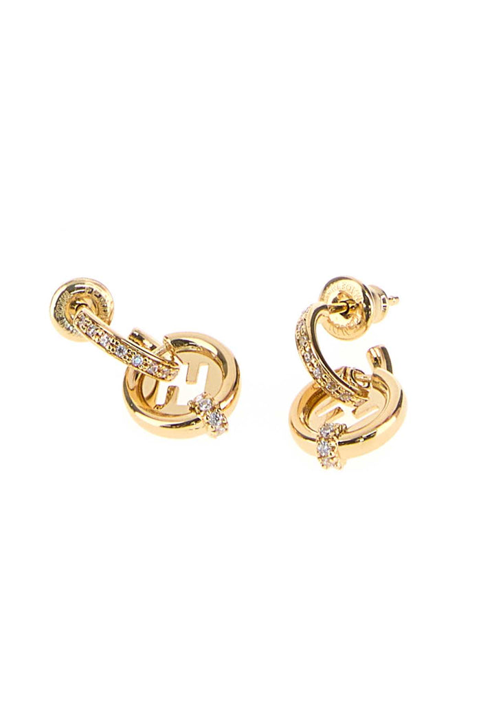 Gold Metal Everround Fendi Earrings Oro Soft+crystal Orecchini