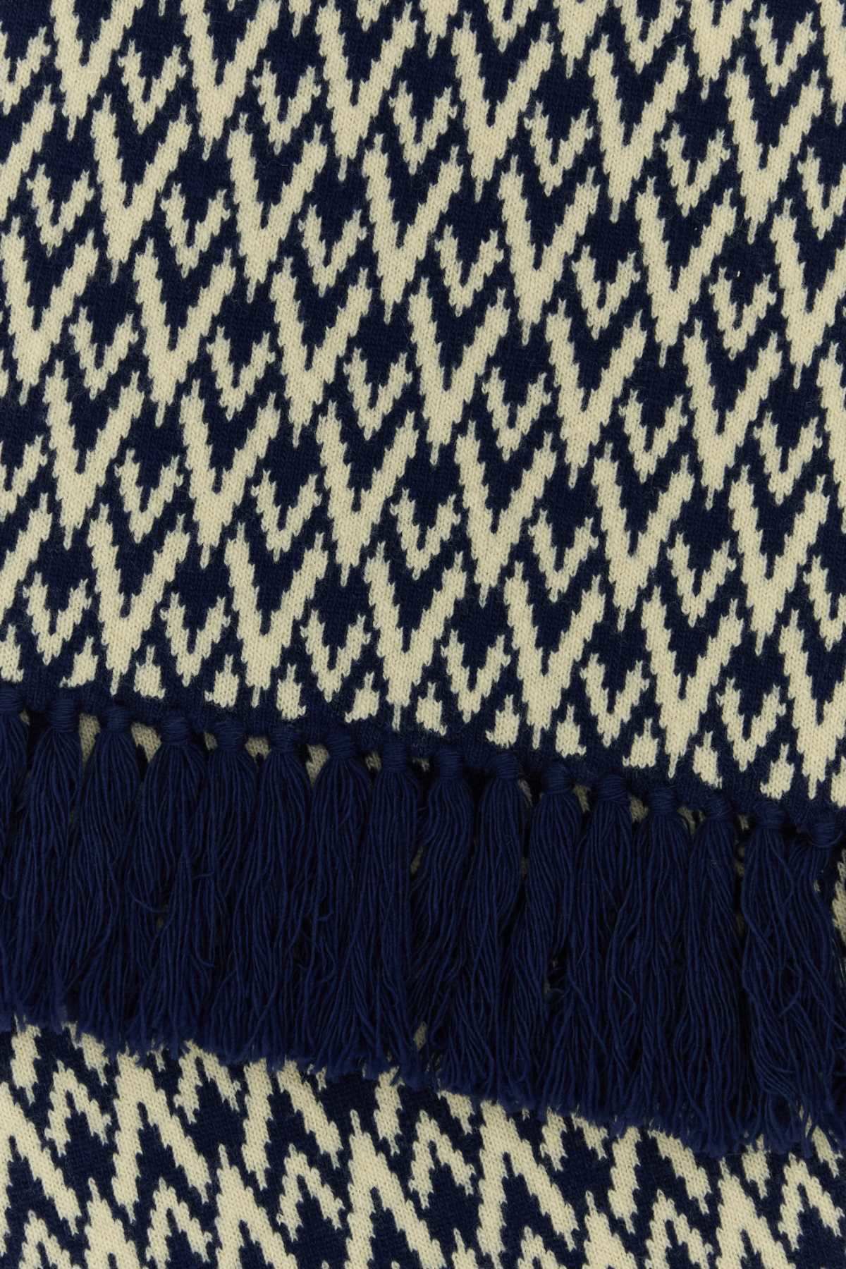 Embroidered Wool Toute La V Scarf Navycrema Exterior: Virgin Sciarpe E Foulard