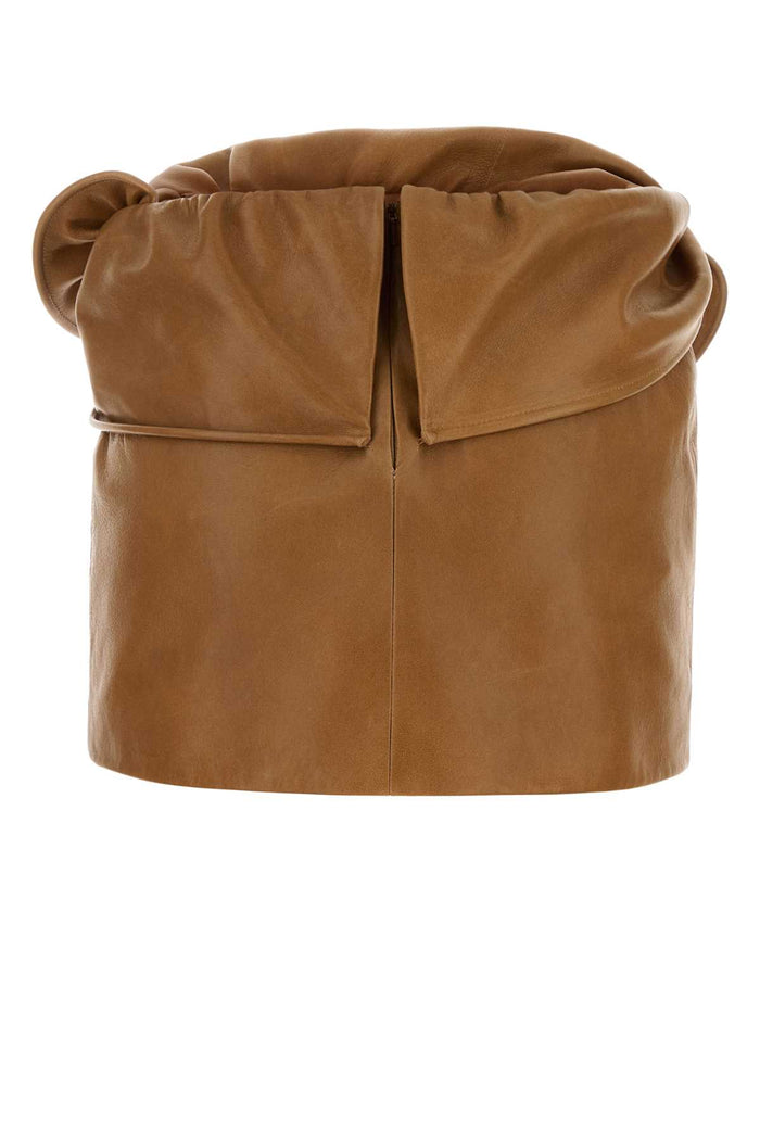 Camel Leather Mini Skirt Gonne