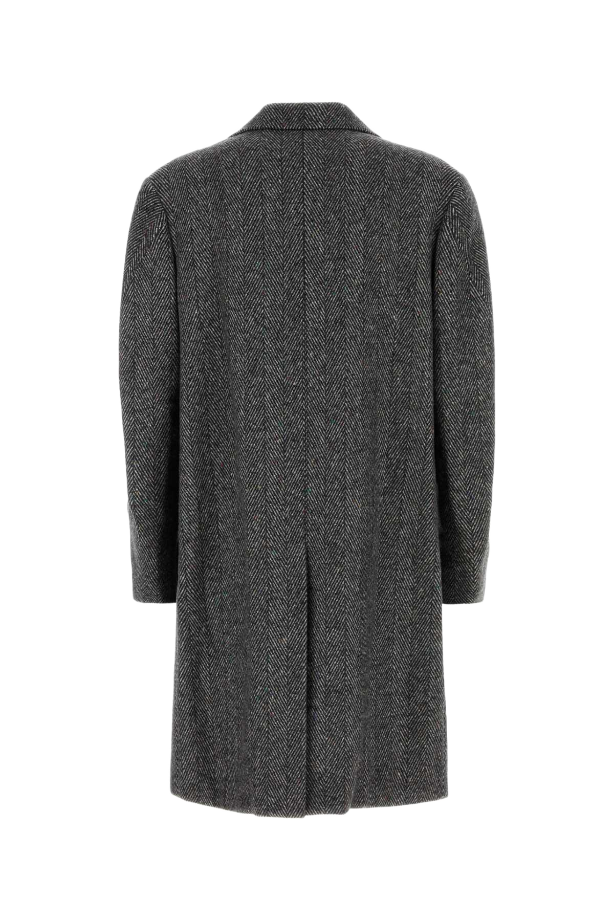 Embroidered Wool Blend Coat Blackwhite Cappotti