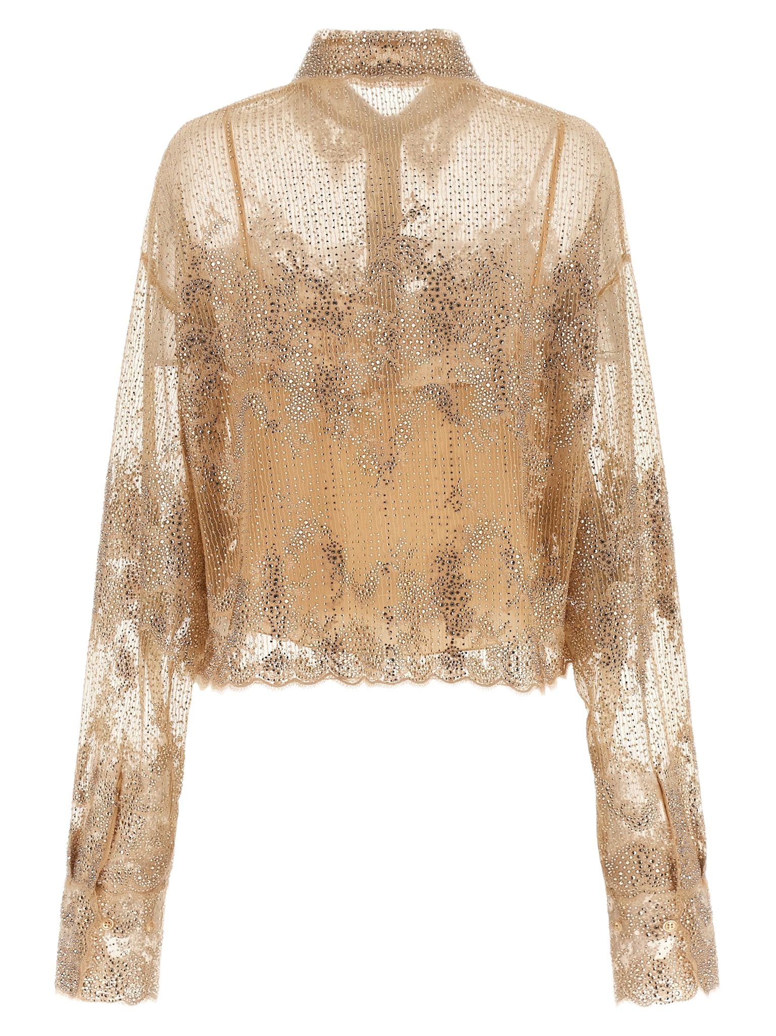 Embroidery Shirt Beige Polyester Shirt, Blouse