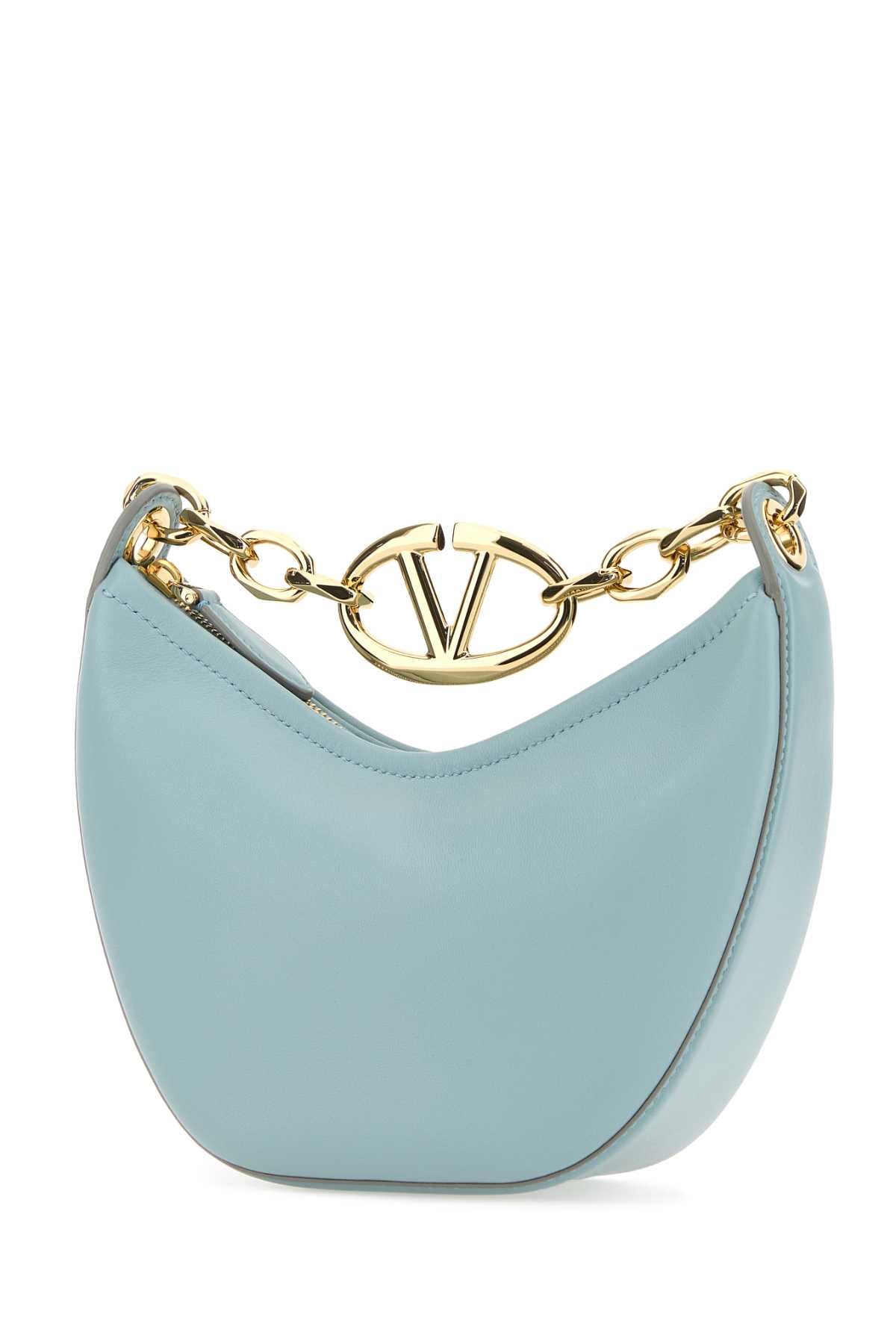 Light Blue Leather Mini Hobo Vlogo Moon Handbag Bluporcellana Borse A Mano