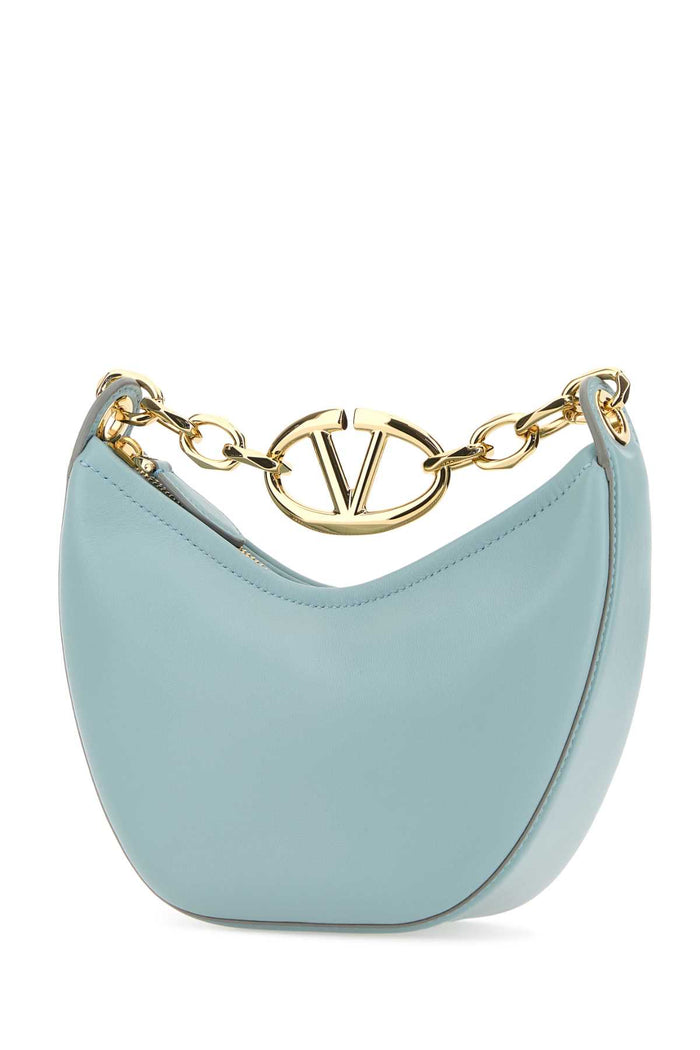 Light Blue Leather Mini Hobo Vlogo Moon Handbag Bluporcellana Borse A Mano