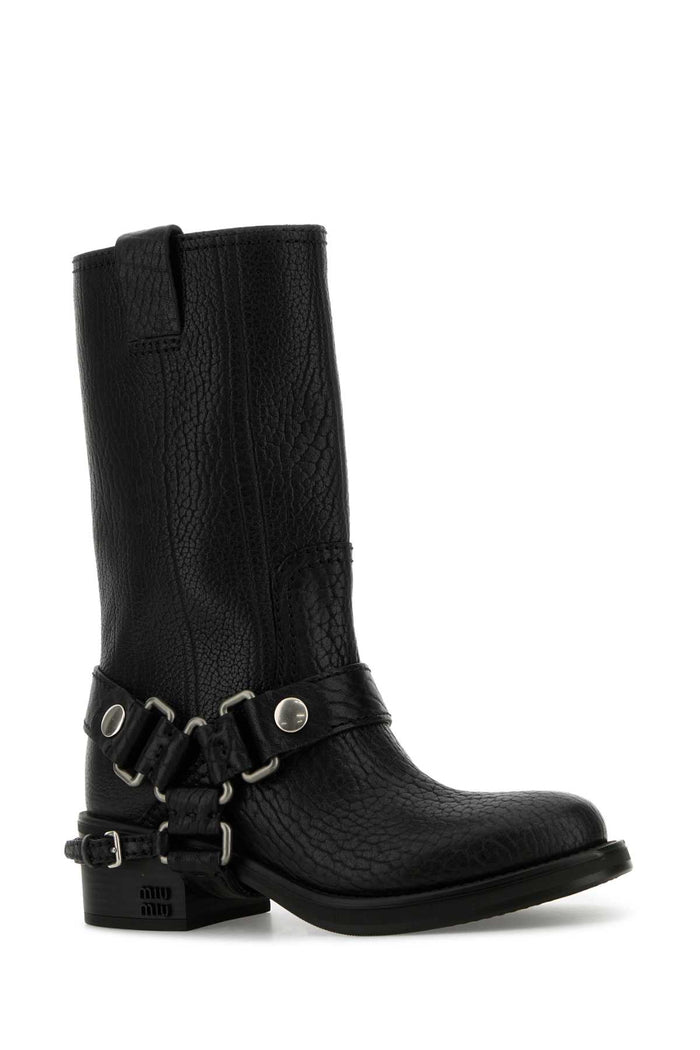 Black Leather Ankle Boots Nero Vitello Stivali