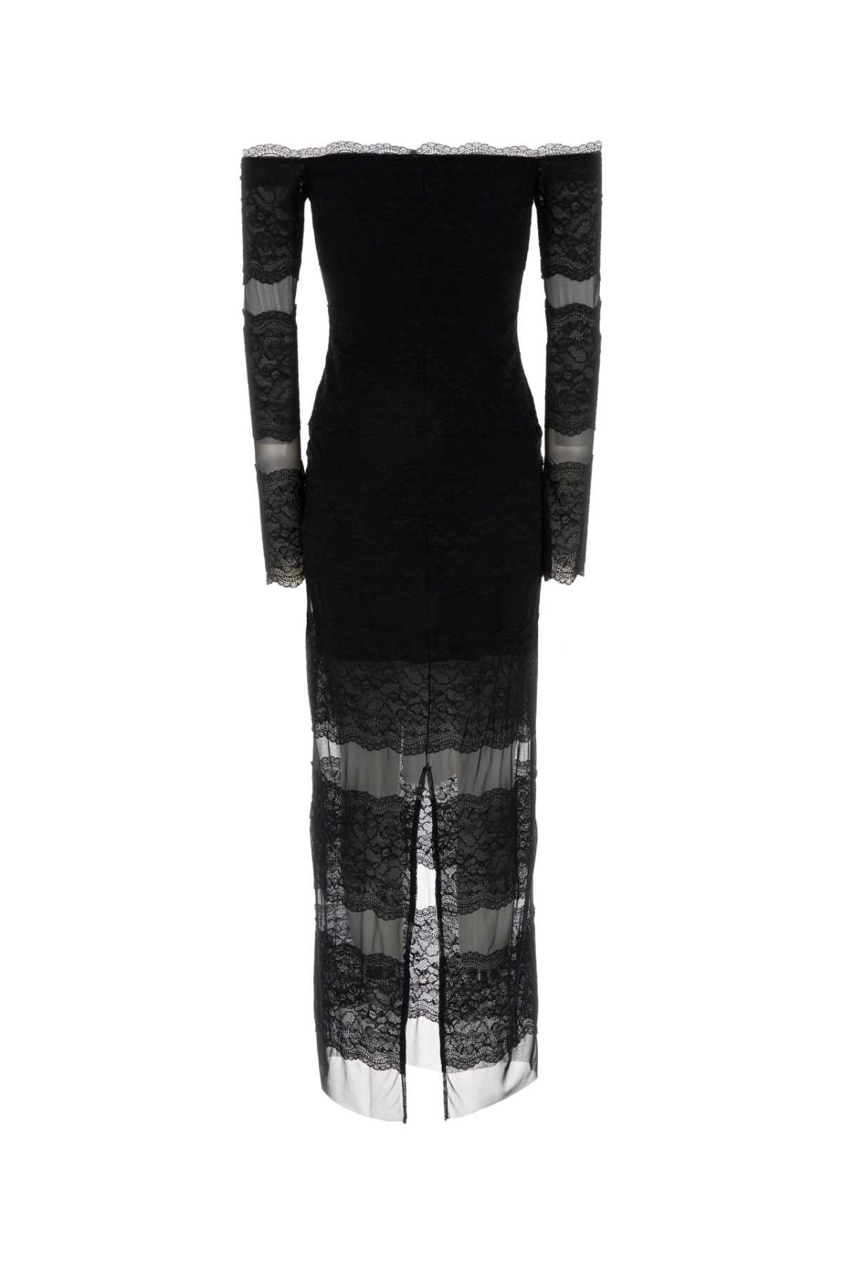 Black Lace And Mesh Long Dress Abiti Lunghi