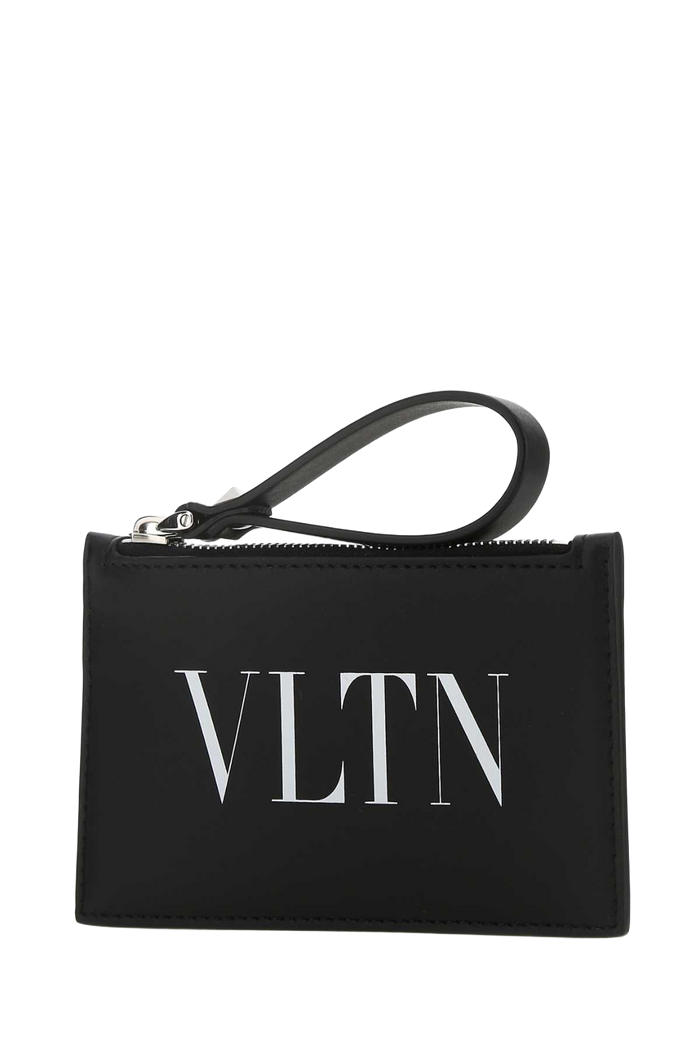 Black Leather Card Holder Nerobianco Portafogli