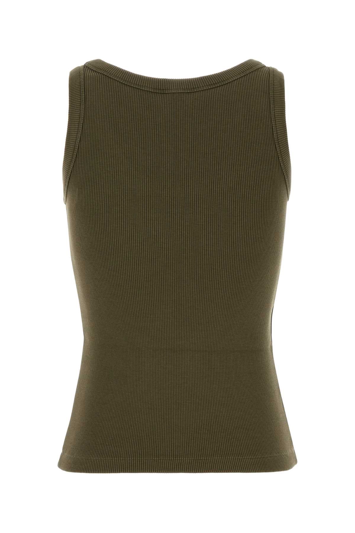 Army Green Stretch Cotton Tank Top Militare Exterior: Elastane Maglie