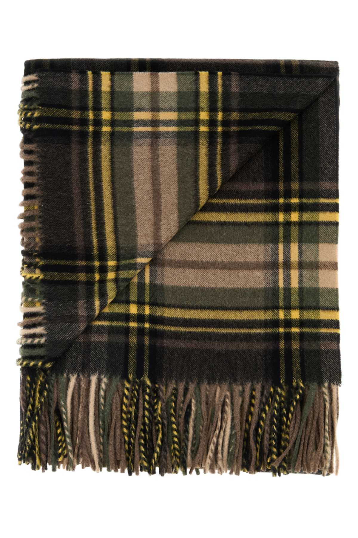 Embroidered Cashmere Blend Scarf Brown/dark Green Exterior: Wool Sciarpe E Foulard