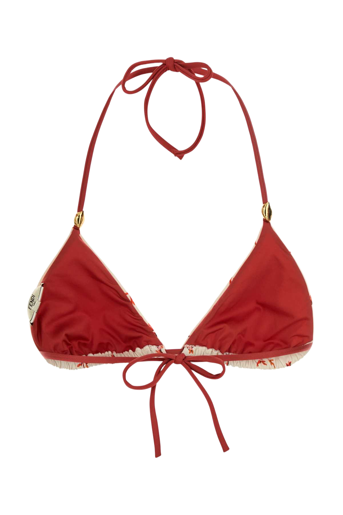 Printed Stretch Nylon Bikini Top Offwhite+marsala Costumi Da Bagno
