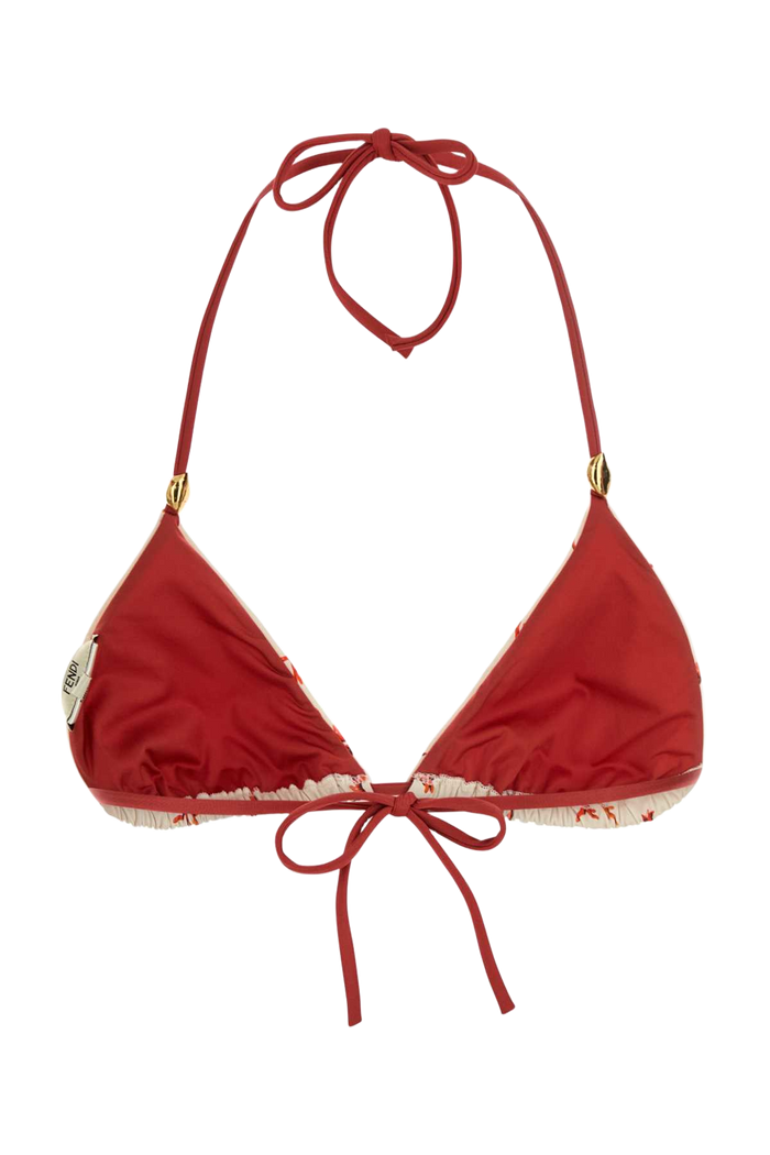Printed Stretch Nylon Bikini Top Offwhite+marsala Costumi Da Bagno