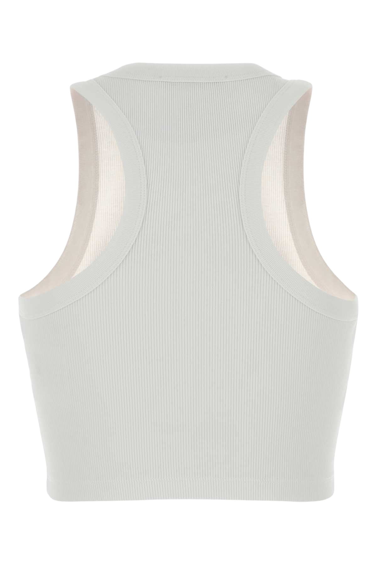 White Stretch Cotton Crop-Top Exterior: Elastane Maglie