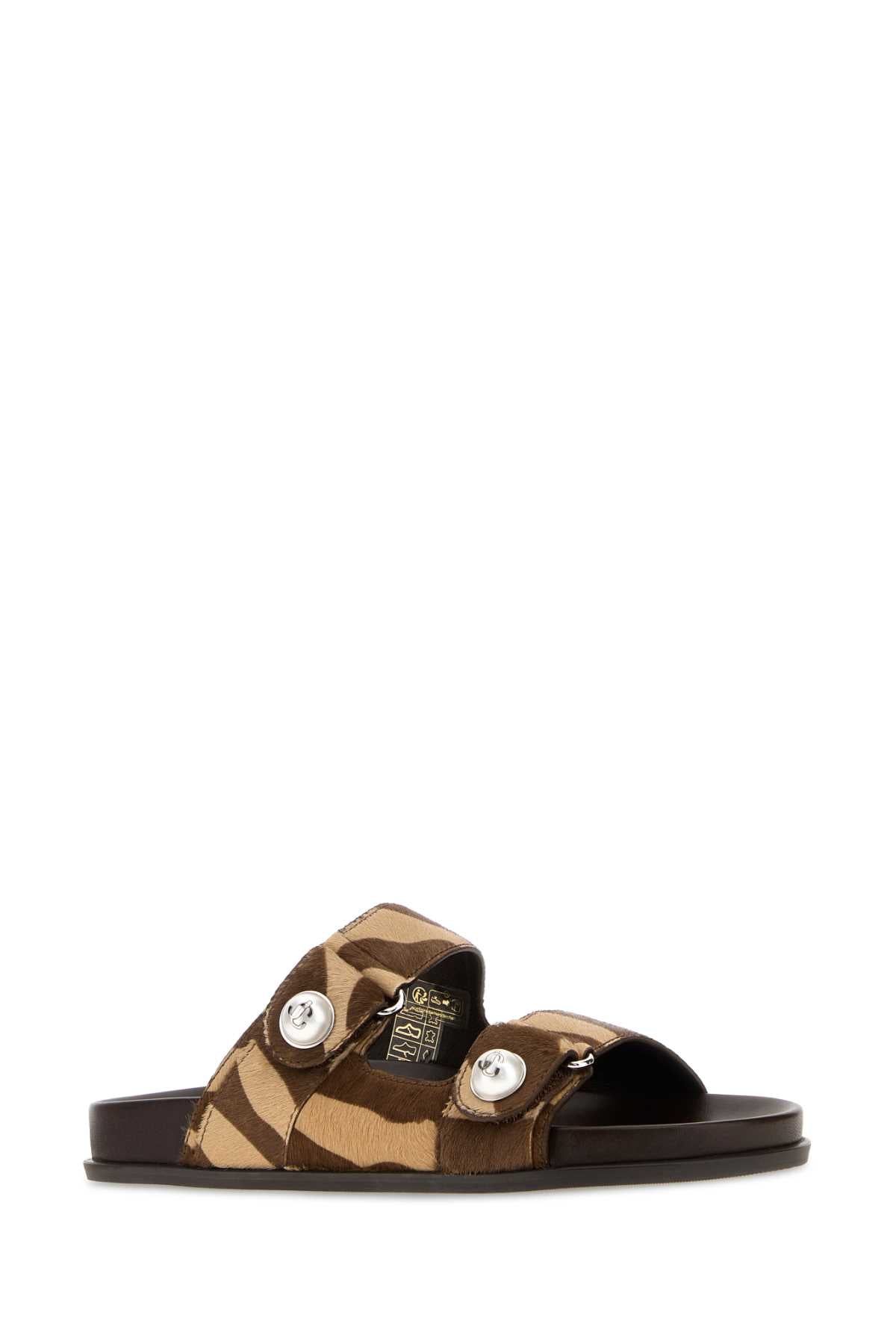 Printed Calf Hair Fayence Slippers Chocolatemix