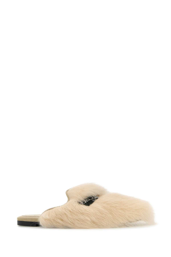 Sand Shearling Slippers Beigemedio