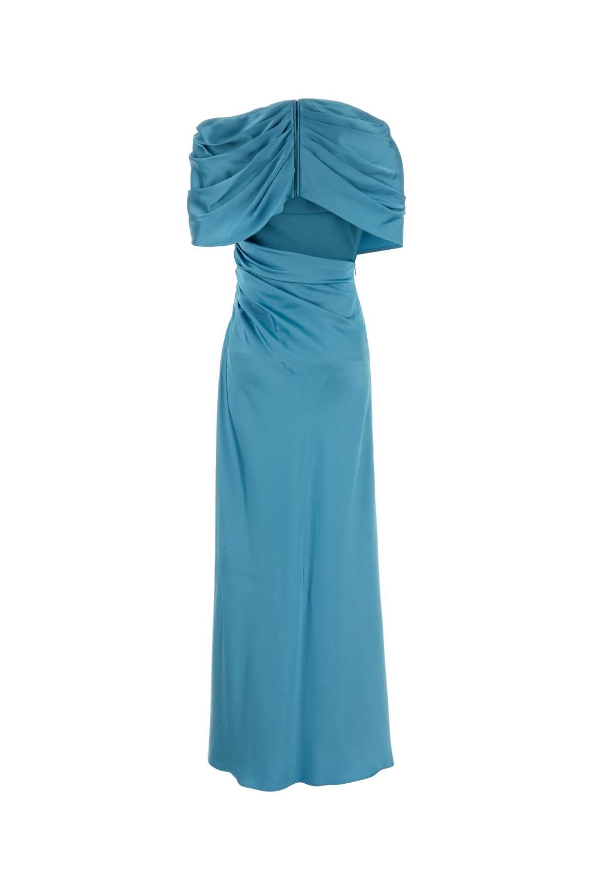 Light-Blue Satin Long Dress Steelblue Acetate Abiti