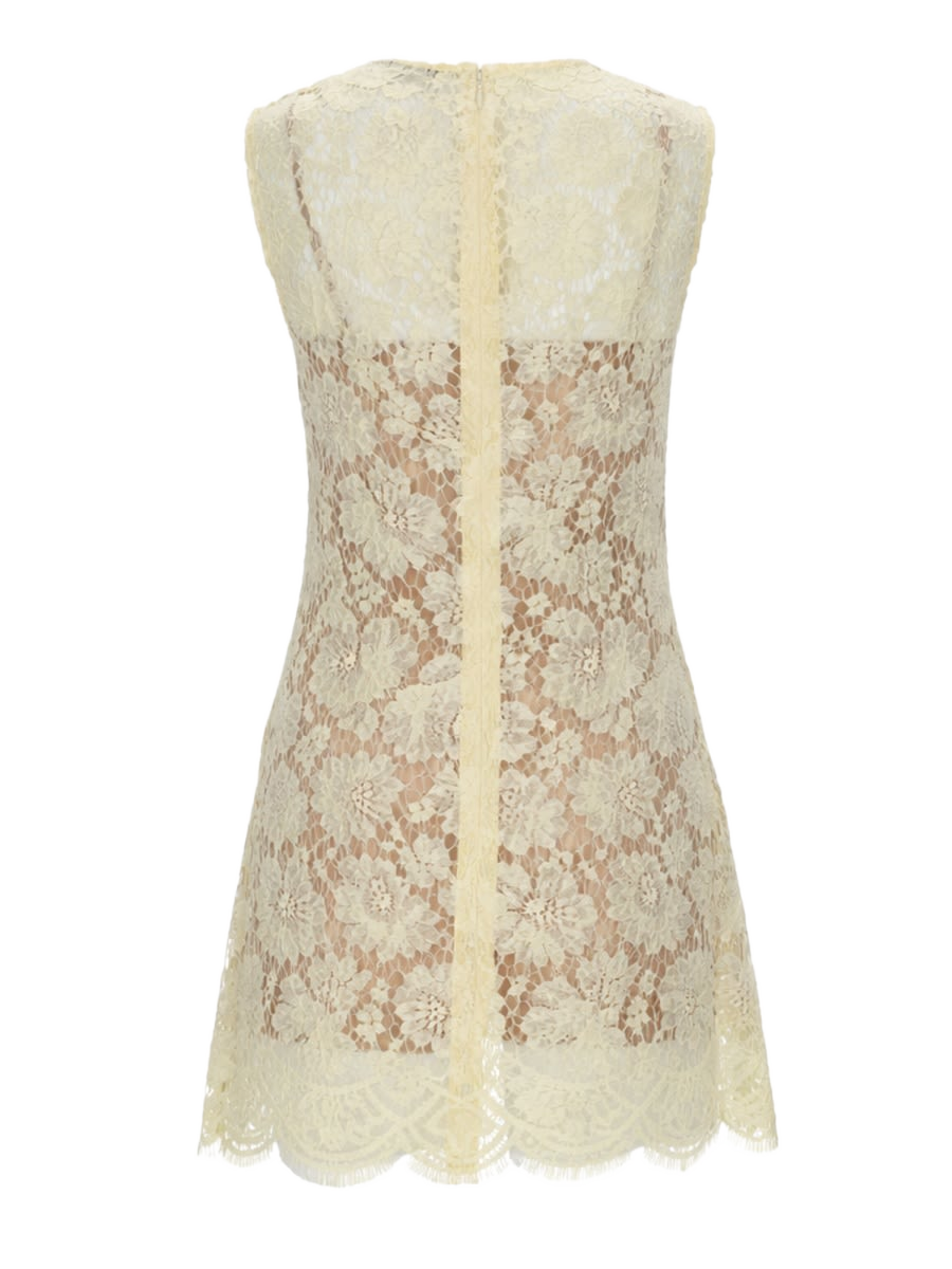 Lace Mini Dress Yellow Polyamide Cotton Viscose