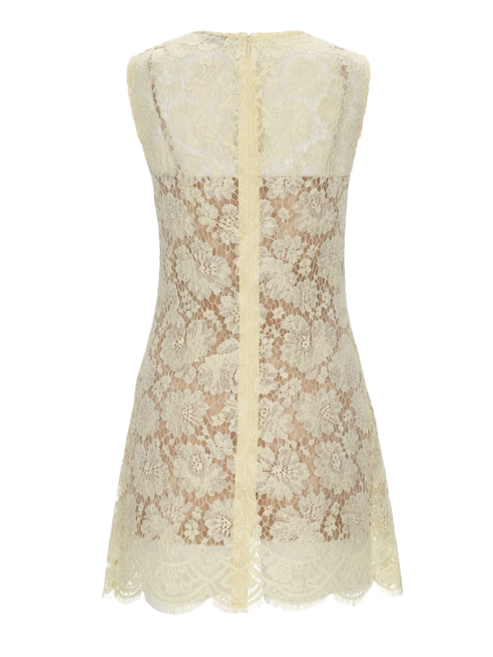 Lace Mini Dress Yellow Polyamide Cotton Viscose