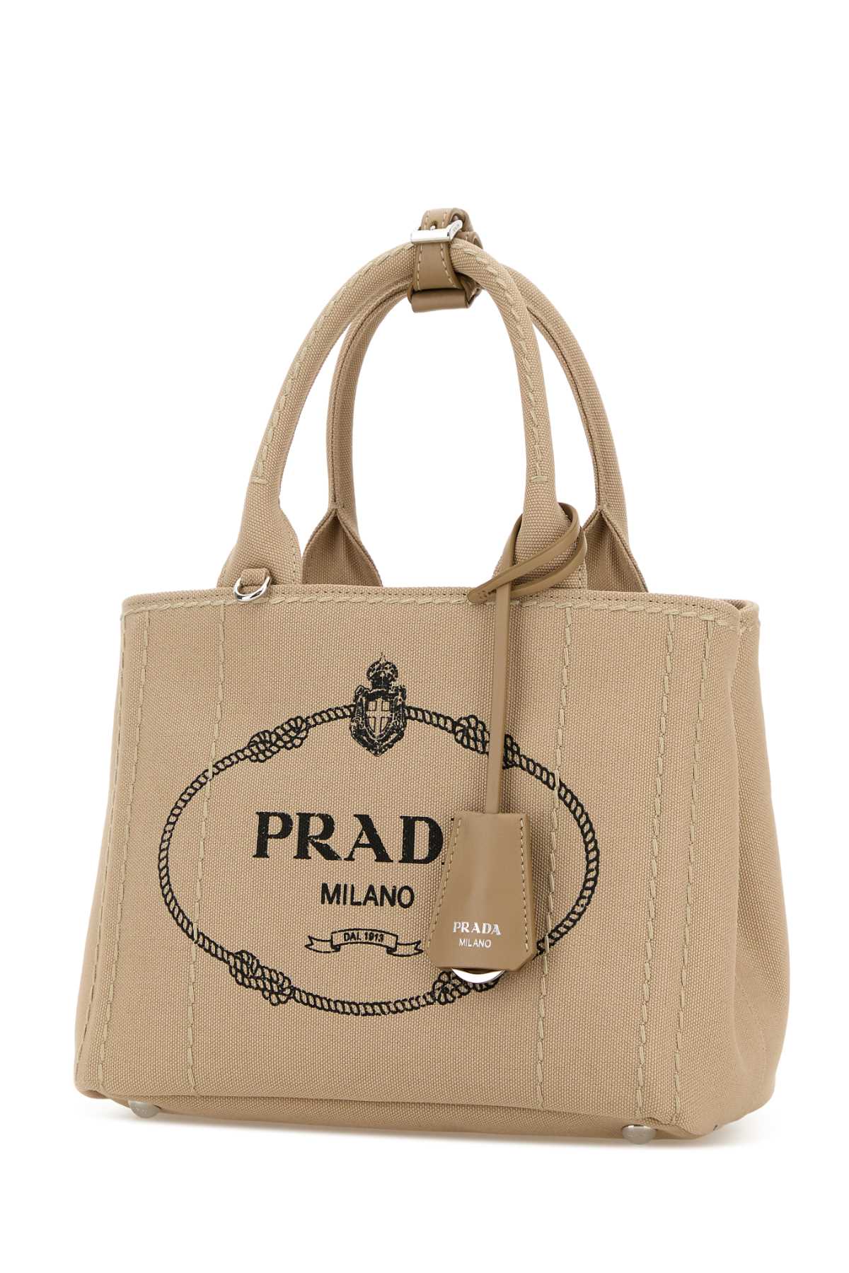 Beige Canvas Small Prada Jardiniã¨re Handbag Corda Borse A Mano