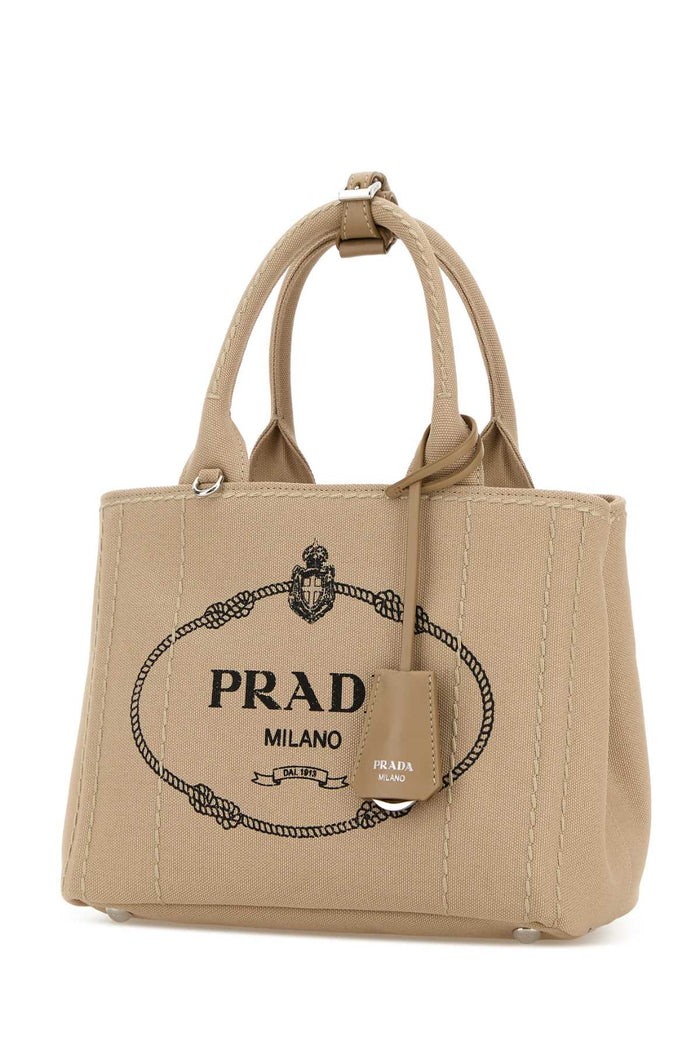 Beige Canvas Small Prada Jardiniã¨re Handbag Corda Borse A Mano