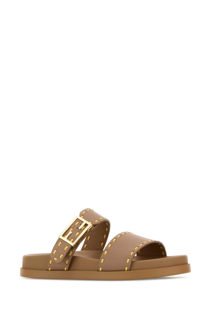 Cappuccino Leather Fendi Feel Slippers Cammell+light Sorbet