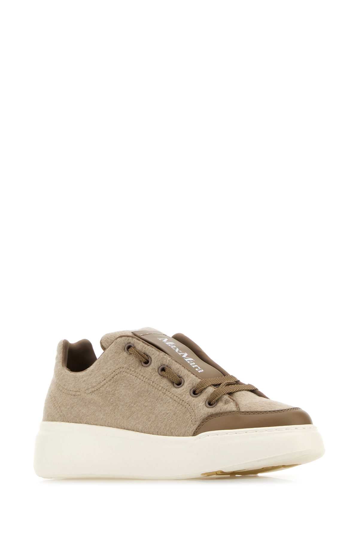 Dove Grey Cashmere And Leather Maxi Sneakers Beige