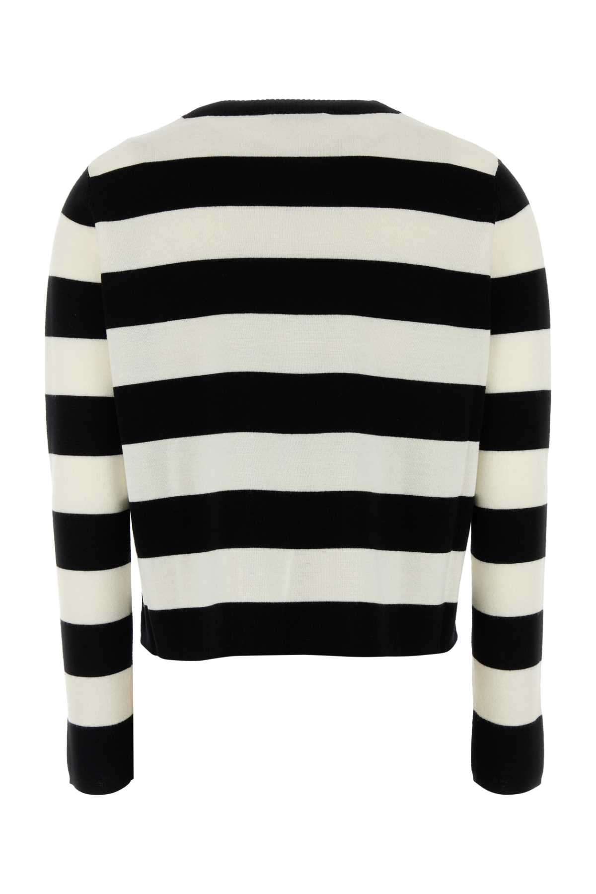 Embroidered Wool Viterbo Sweater Bianco Nero Exterior: Virgin Maglieria