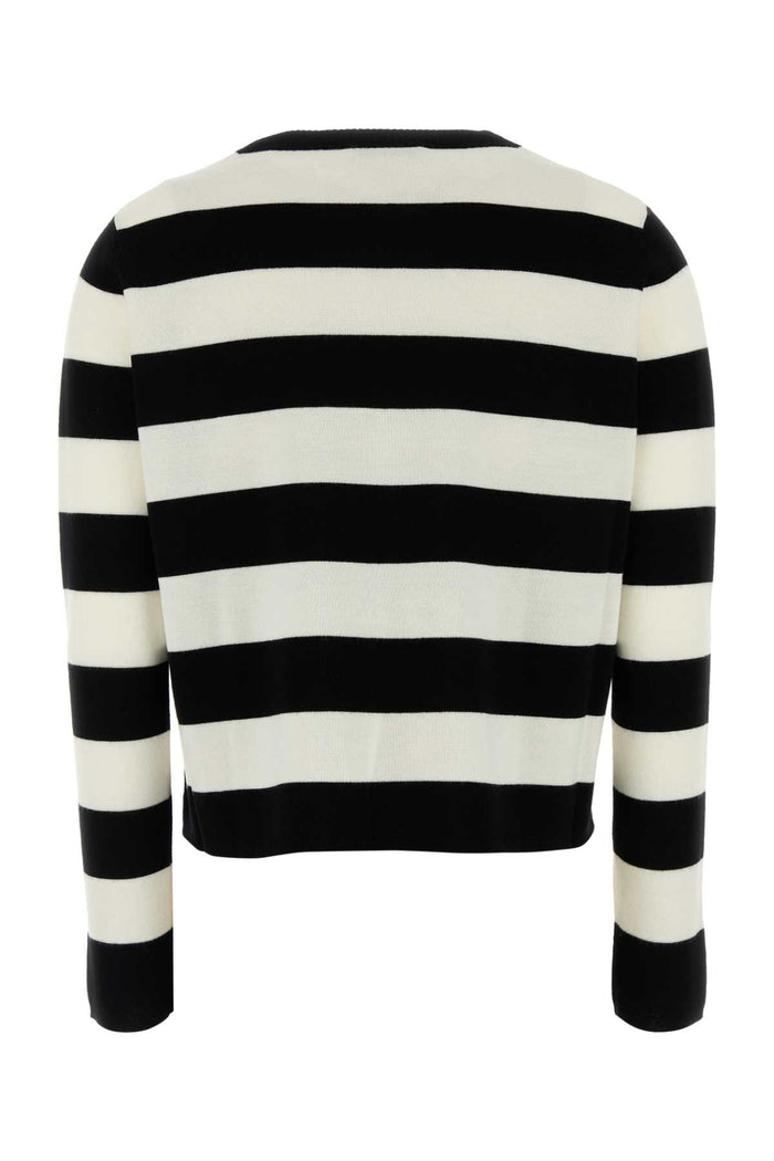 Embroidered Wool Viterbo Sweater Bianco Nero Exterior: Virgin Maglieria