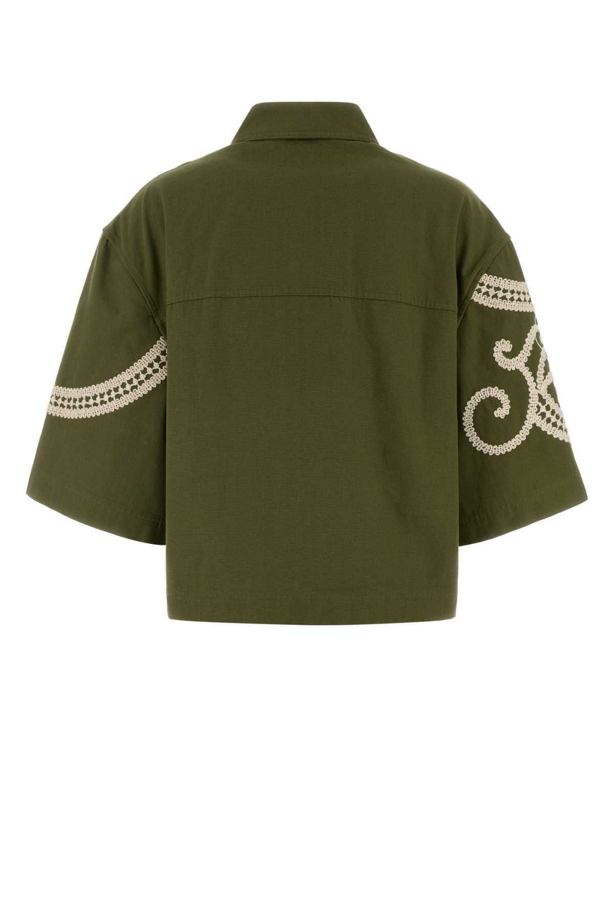Olive Green Canvas Como Shirt Kaki Exterior: Cotton Camicie