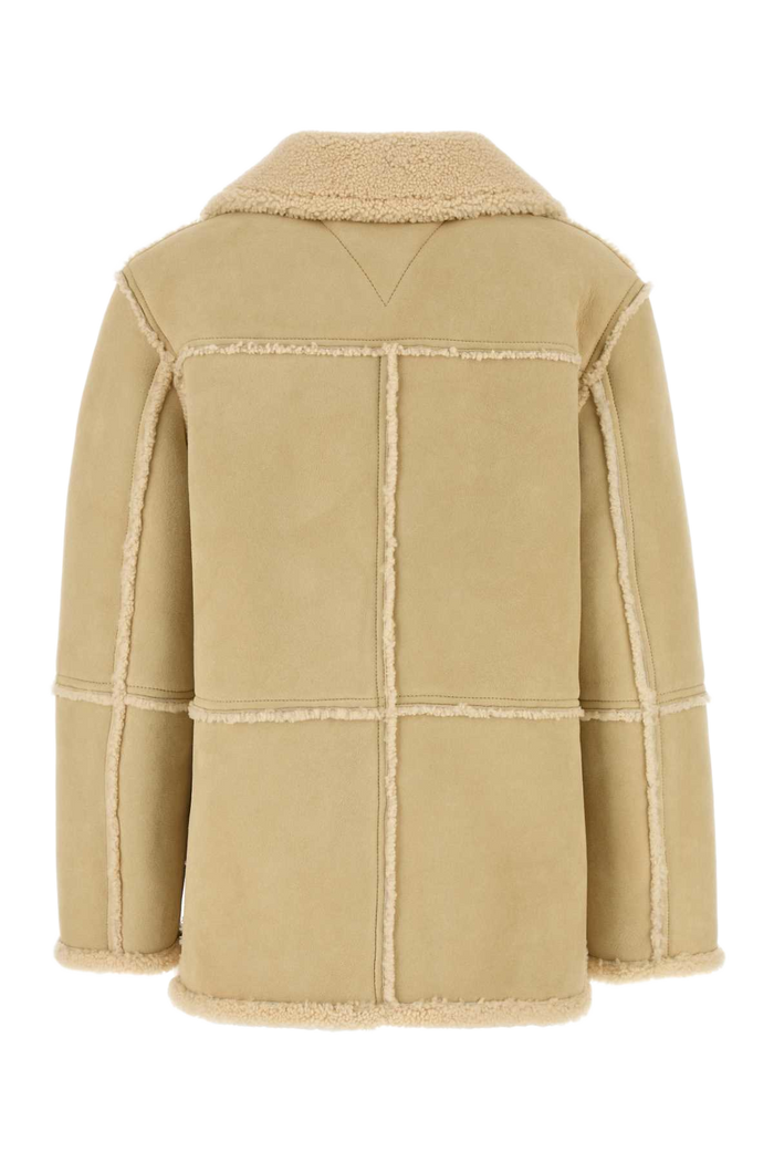 Cream Shearling Coat Beige Exterior: Cappotti