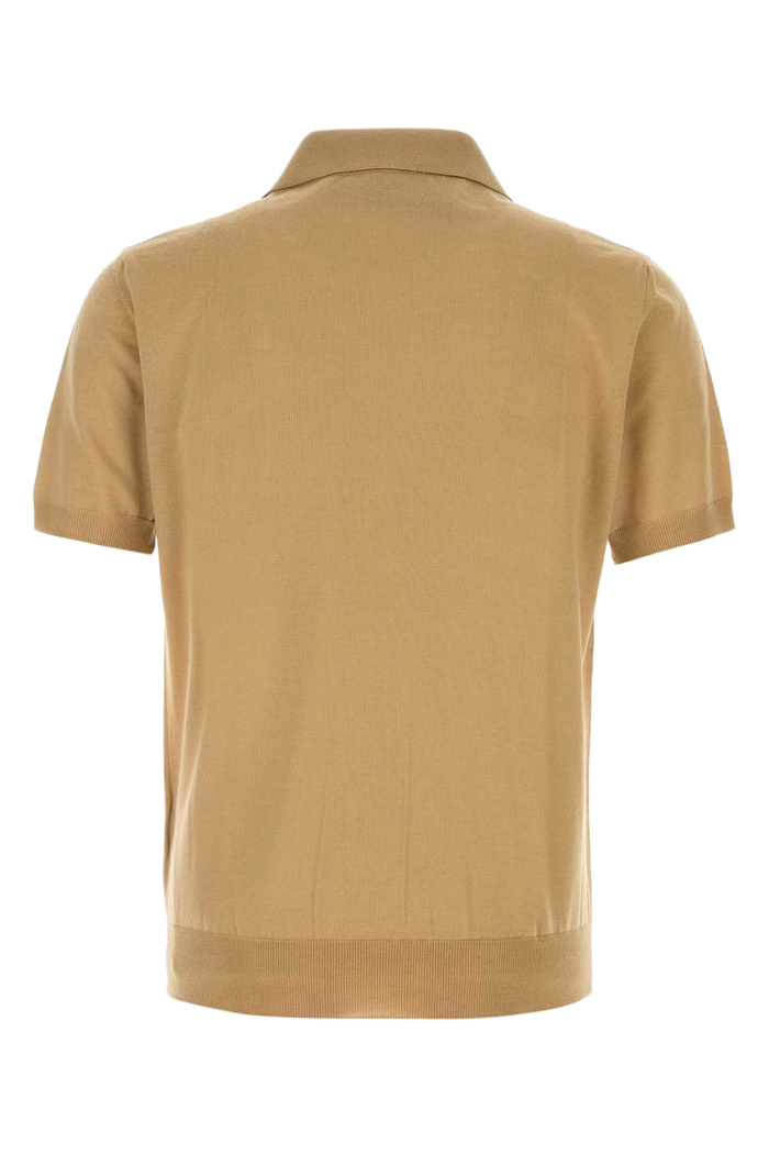 Camel Wool Polo Shirt Beige Virgin