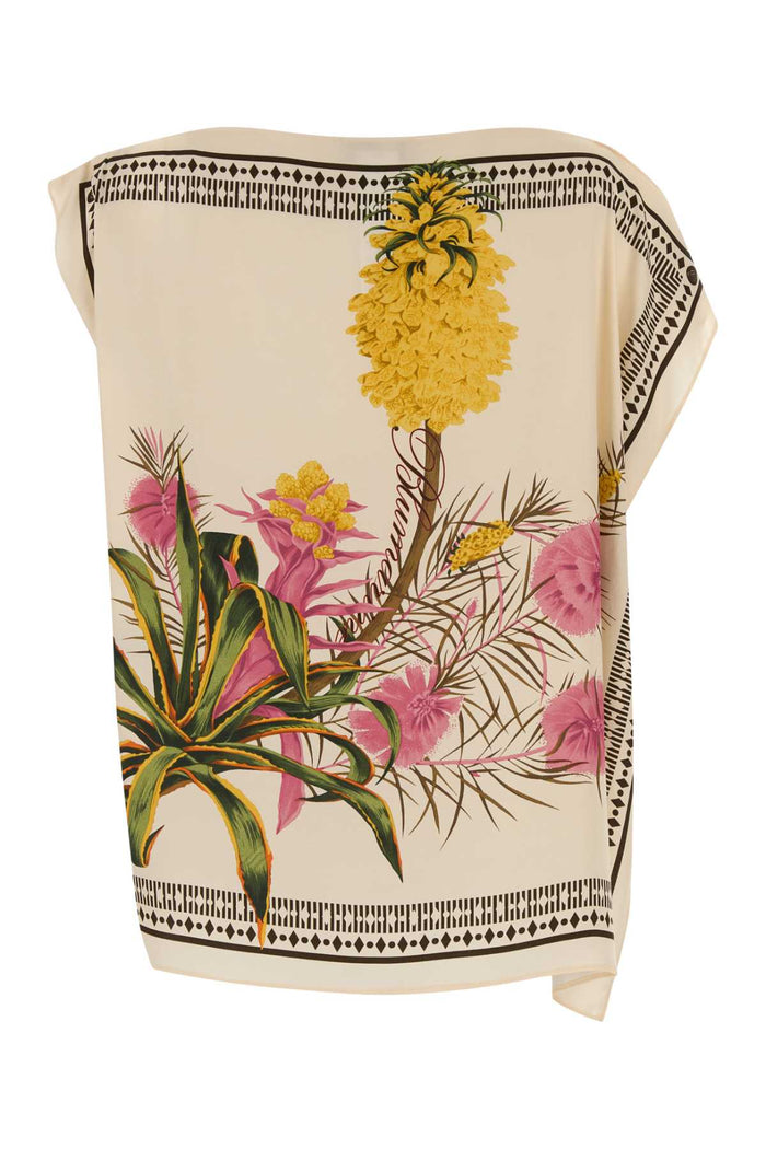 Printed Twill Top Multiblackorange Exterior: Viscose Maglie