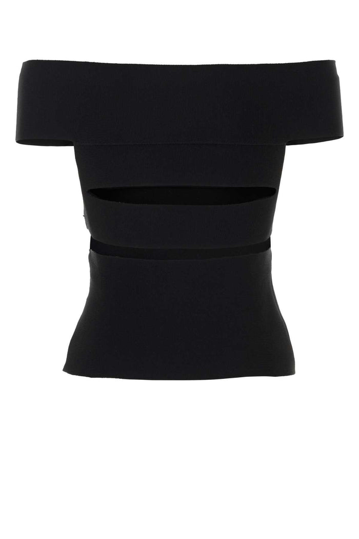 Black Stretch Viscose Blend Top Maglie