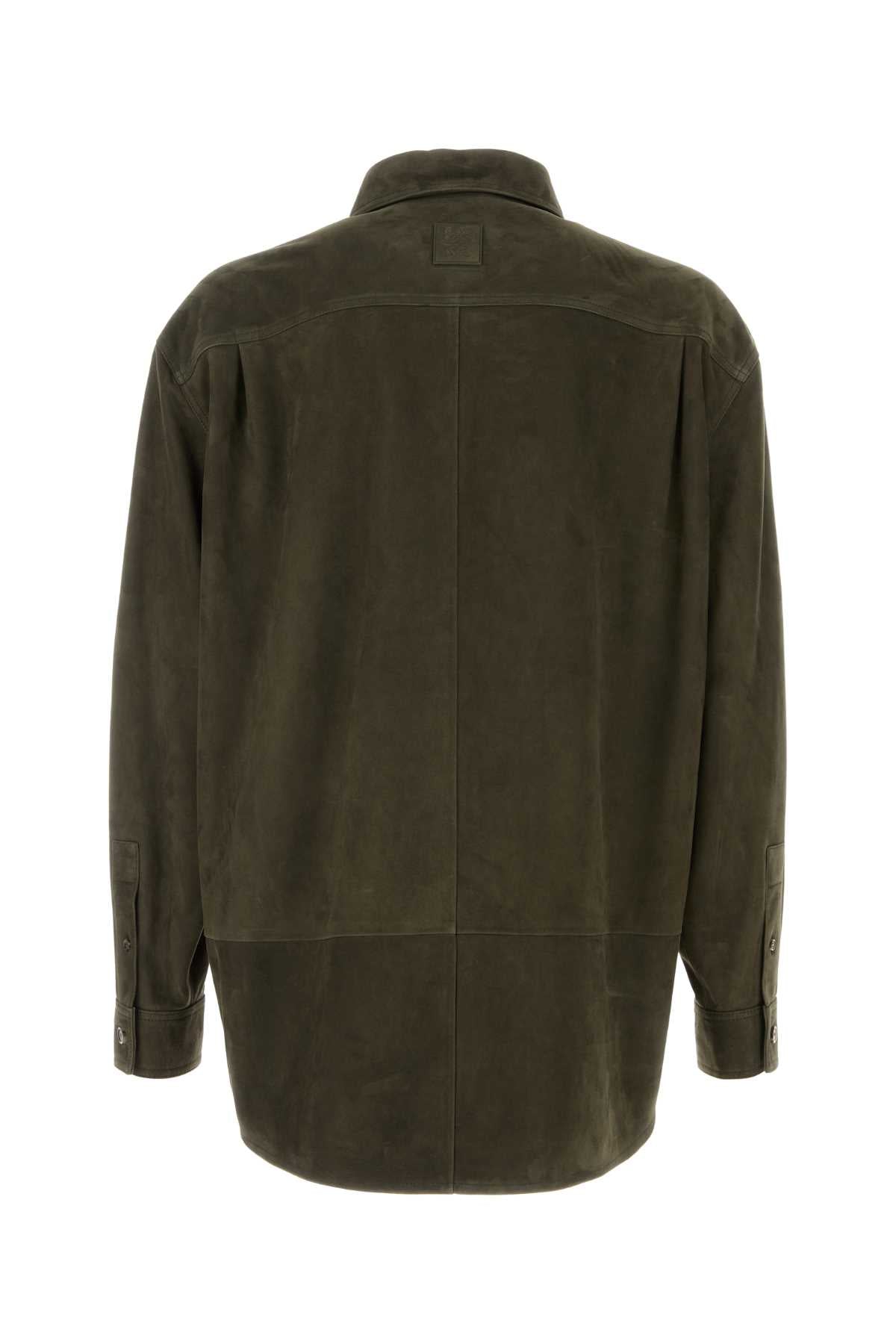 Khaki Suede Shirt Khakigreen Exterior: Ovine Leather Camicie