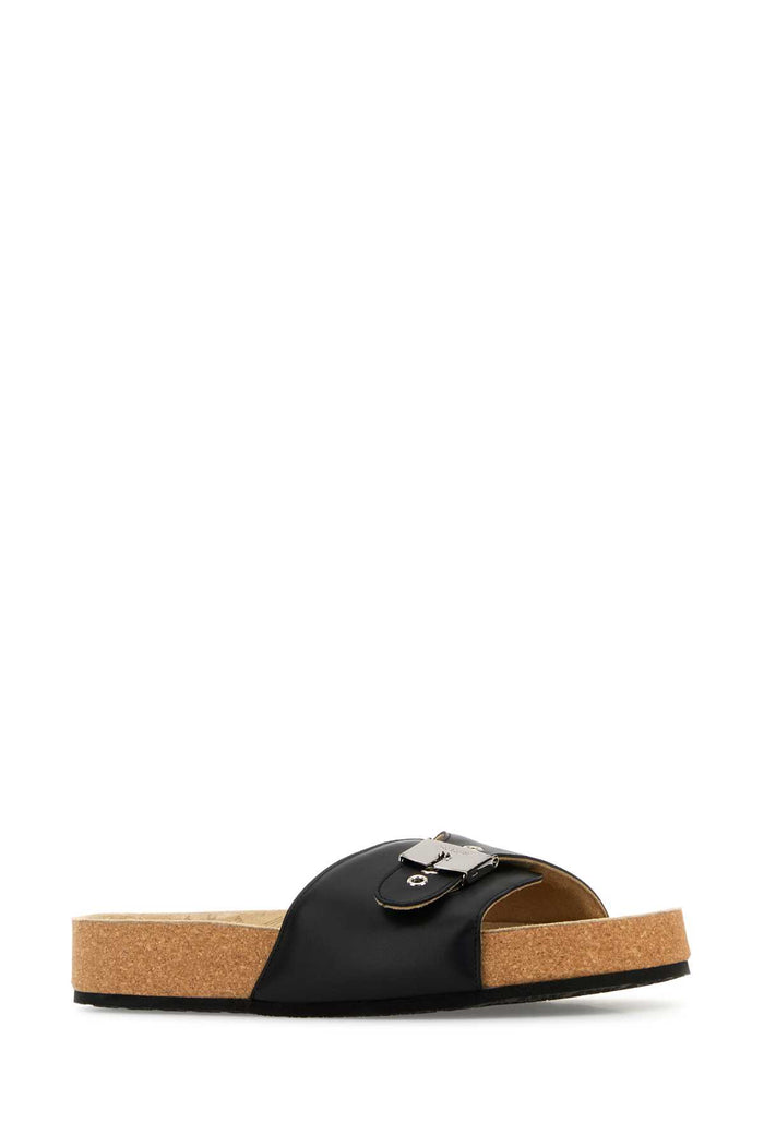 Black Leather Balenciaga X Sholl Slippers Black/silver
