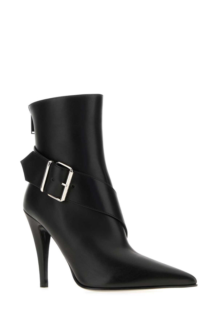 Black Leather Ankle Boots Blacksilver Stivali