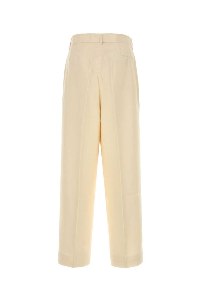 Cream Viscose Blend Wide-Leg Pant Pantaloni