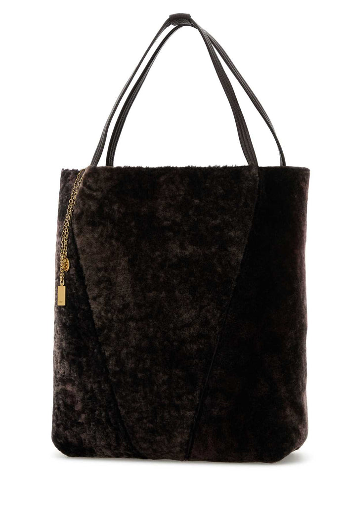 Dark Brown Shearling Large Chloã¨ Spin Shopping Bag Kohlbrown Borse A Mano