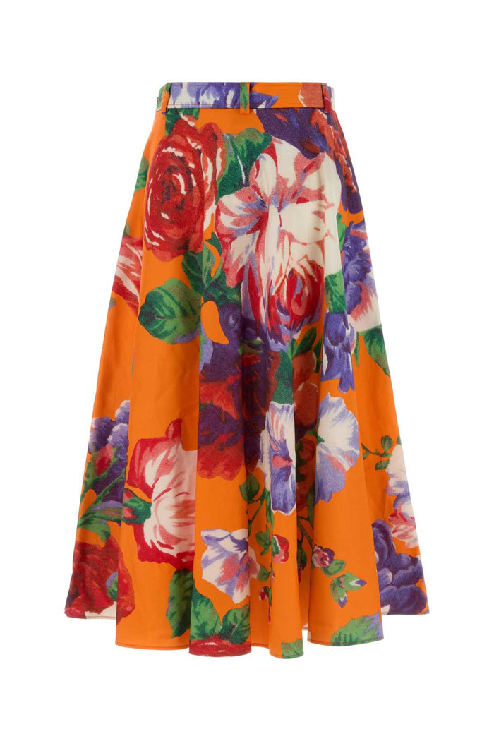 Printed Stretch Cotton Skirt Fantasiaarancio Exterior: Elastane Gonne