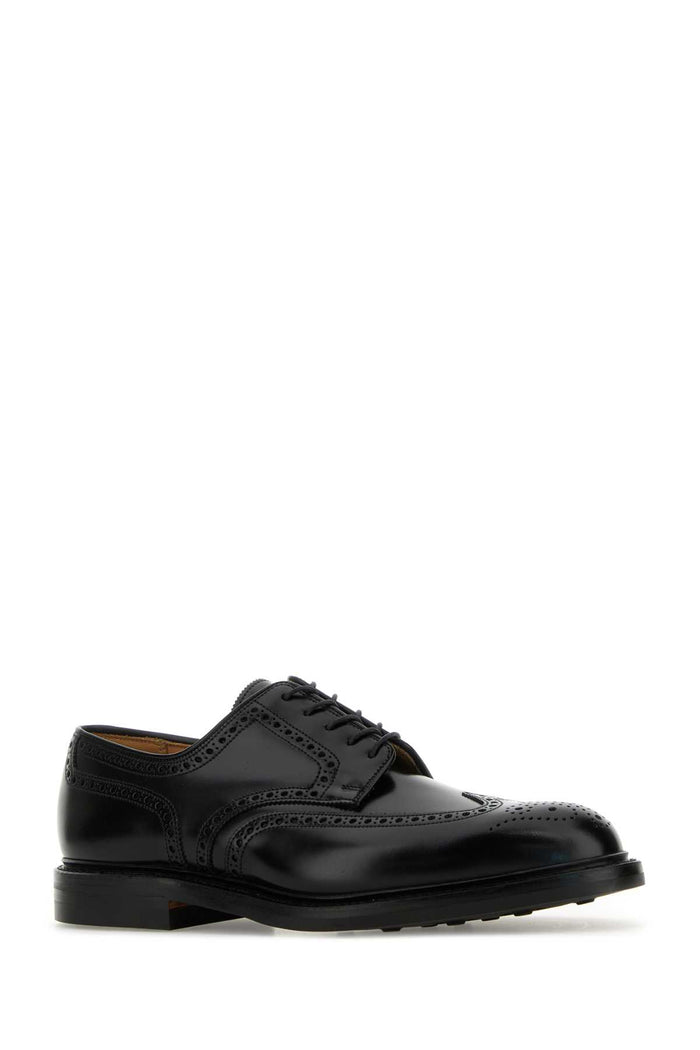 Black Leather Pembroke Lace-Up Shoes Cavalry Calf Scarpe Stringate