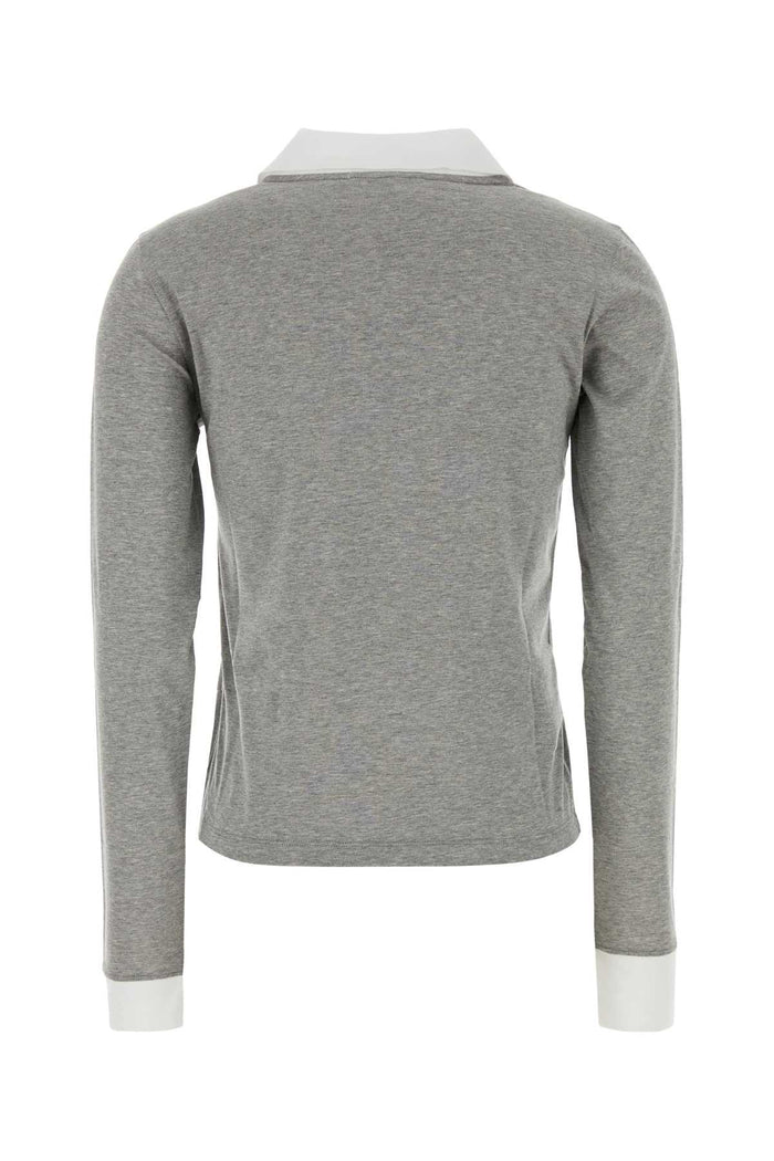 Grey Cotton Polo Shirt Grigiobianco Exterior: Maglieria