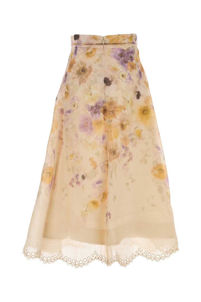 Printed Linen Blend Memento Skirt Pansyfloral Gonne