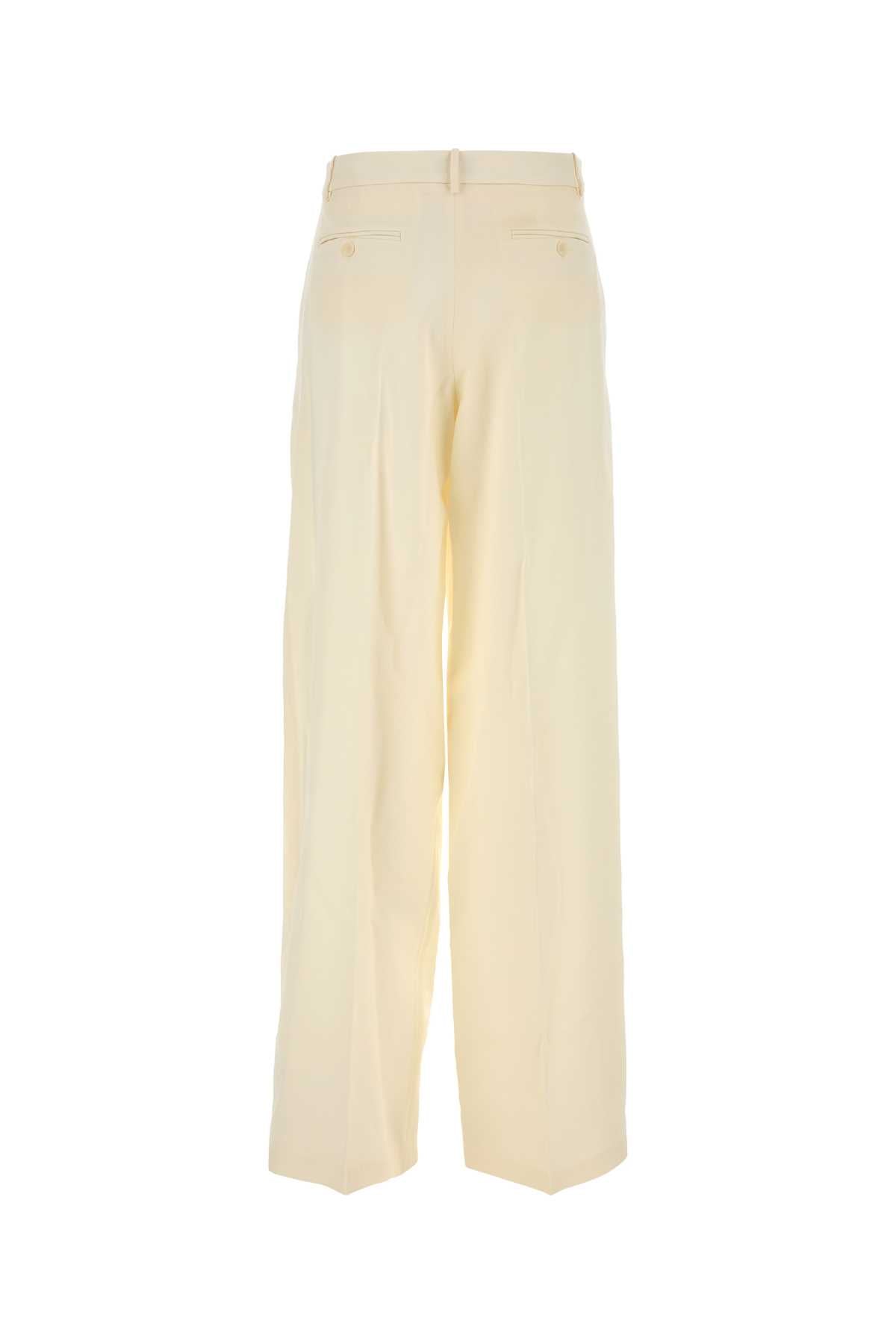 Cream Wool Blend Wide-Leg Pant Exteiror: Silk Pantaloni