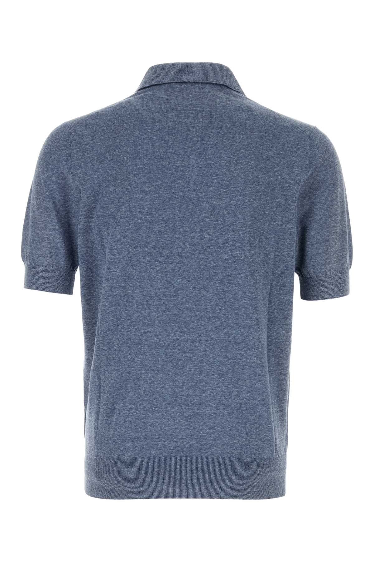 Air Force Blue Linen Blend Polo Shirt C7860 Exterior: Silk