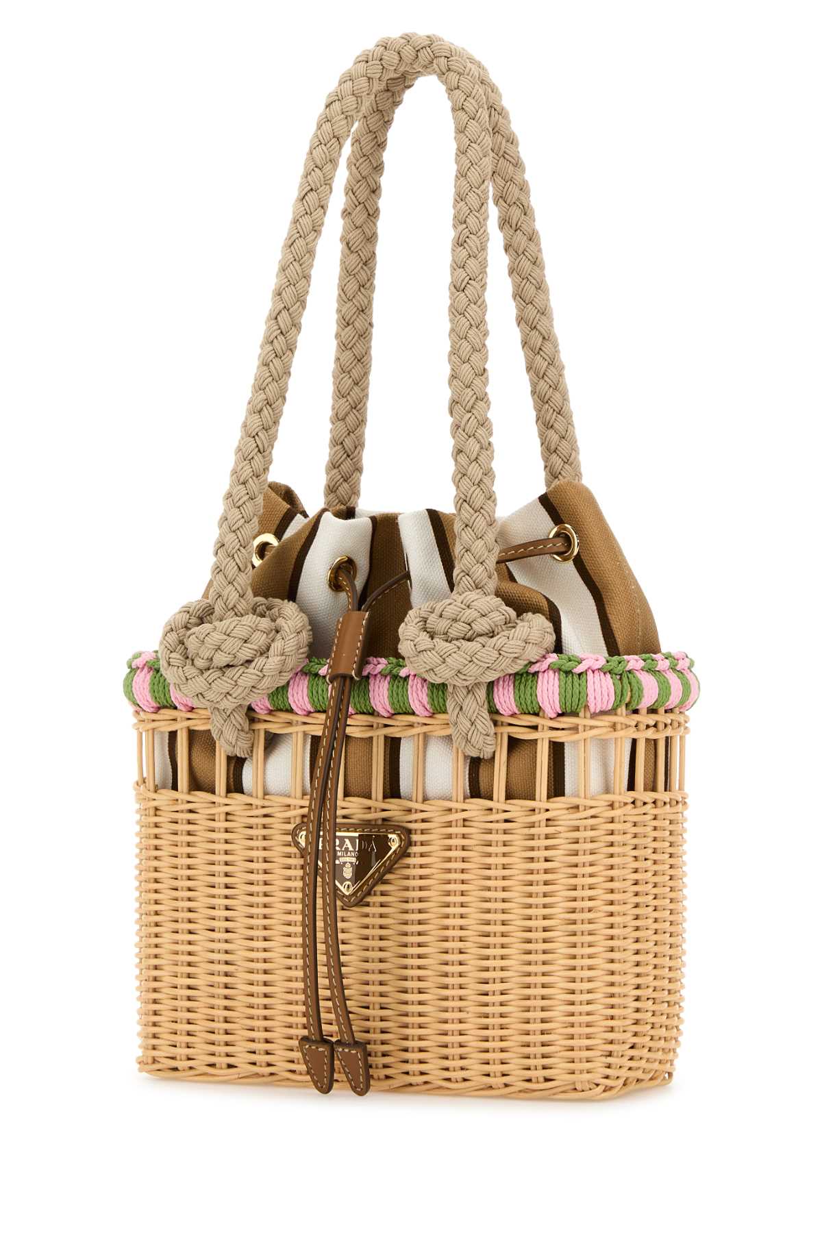 Wicker Mini Shopping Bag Naturale+petalo Calamusrotang-calfleather Borse A Mano