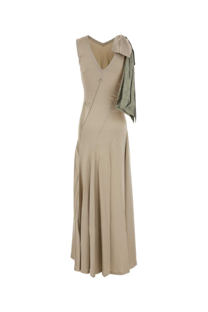 Sand Satin Long Dress Beige Exterior: Viscose Acetate Abiti