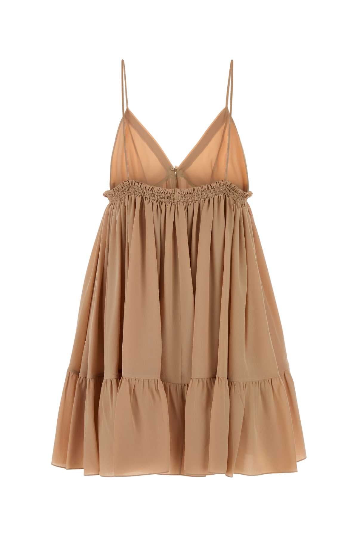Peach Silk Mini Dress Sandbrown Abiti