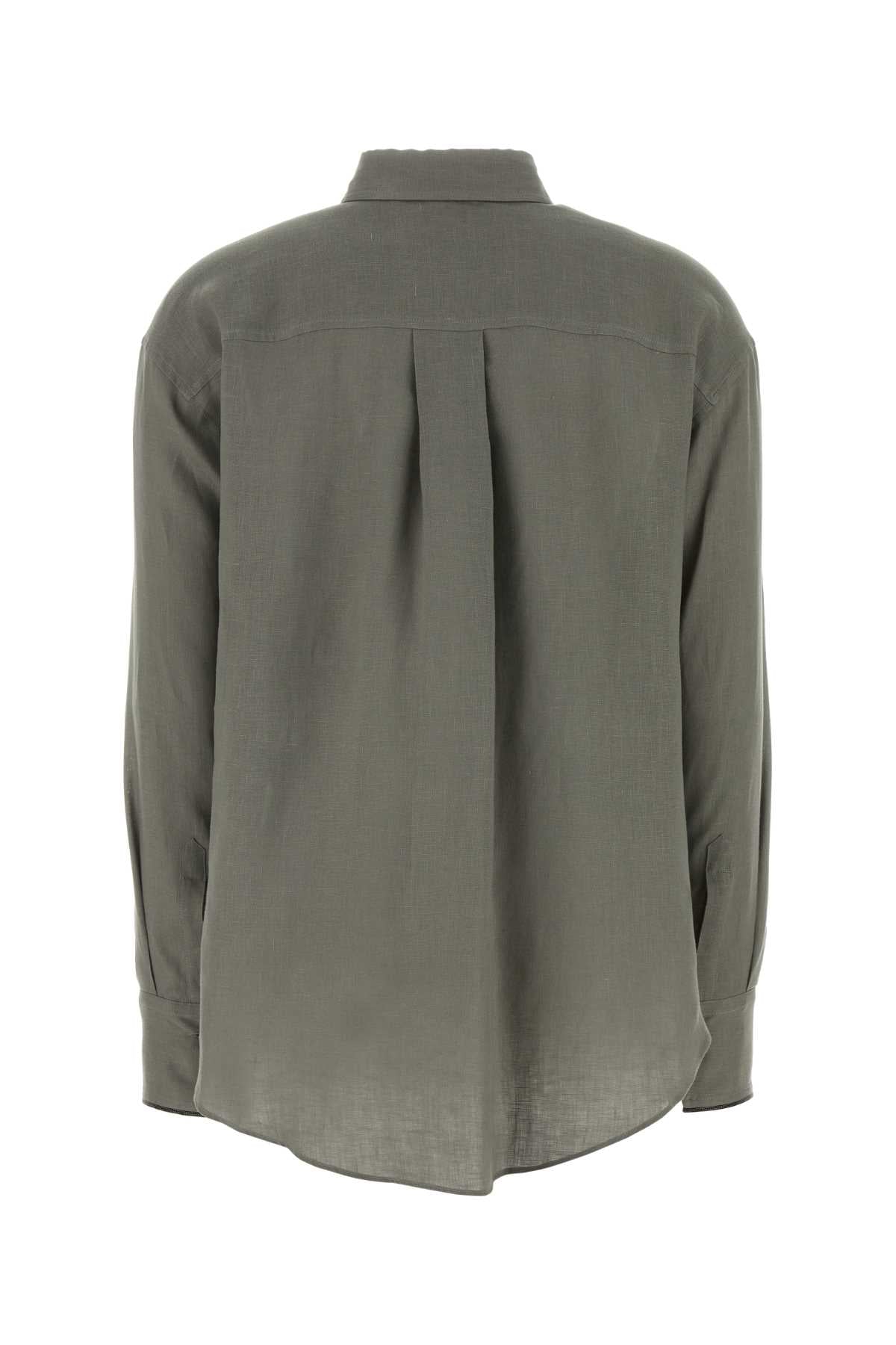Sage Green Linen Shirt C1063 Exterior: Camicie
