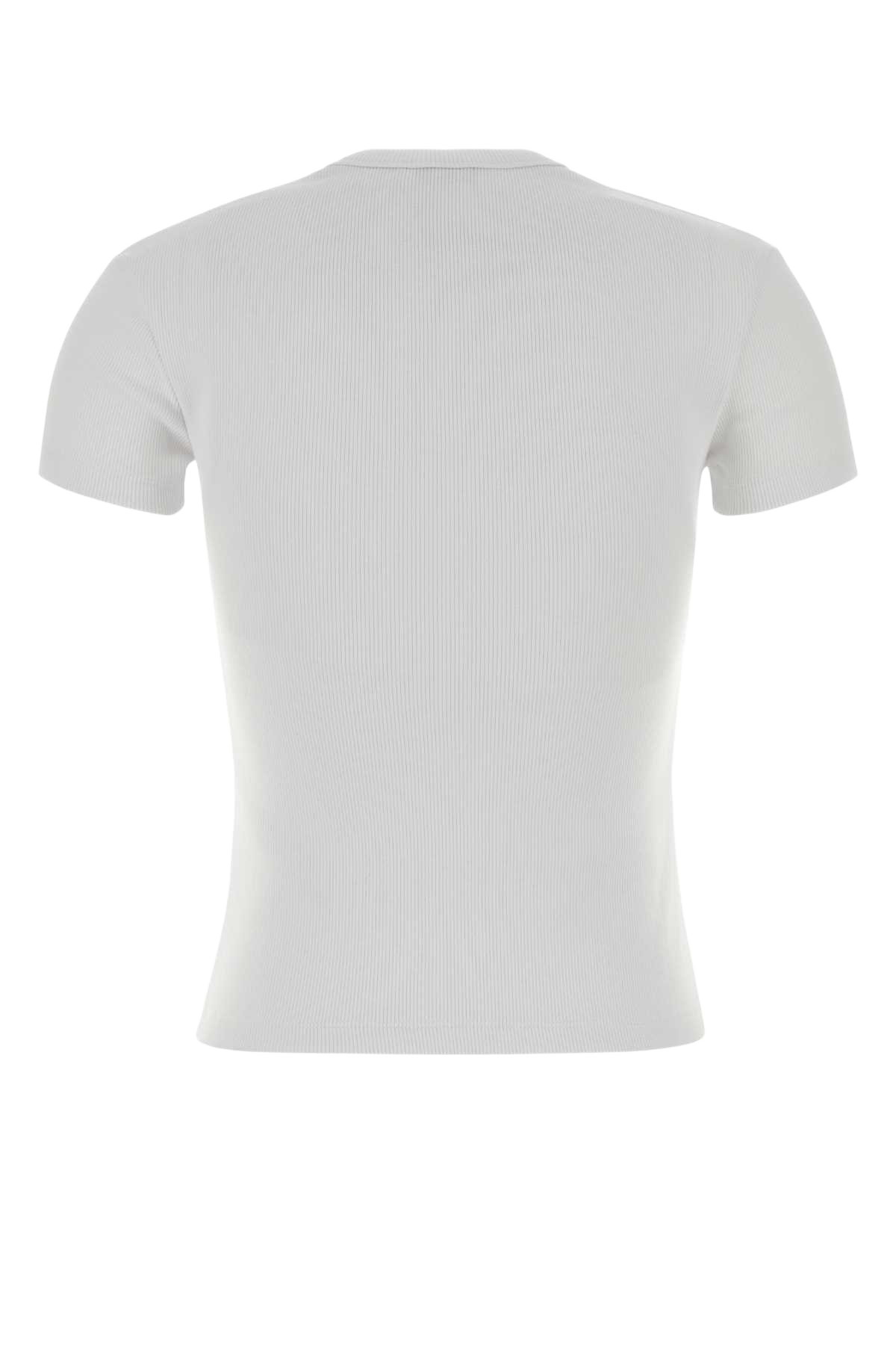 White Stretch Cotton T-Shirt Whiteblack Exterior: Elastane