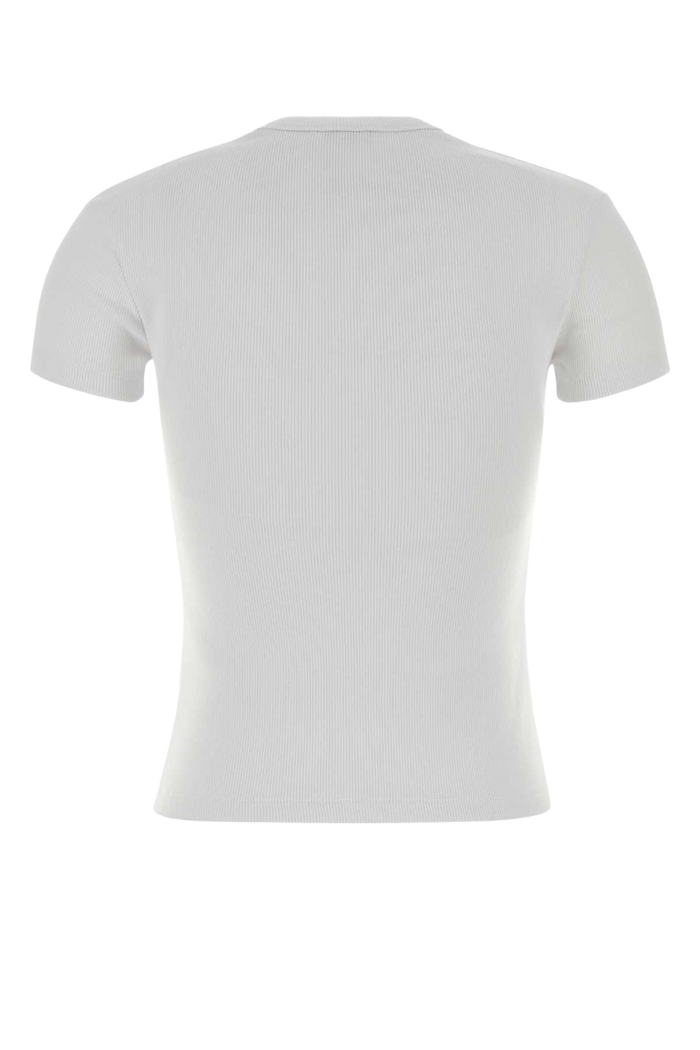 White Stretch Cotton T-Shirt Whiteblack Exterior: Elastane