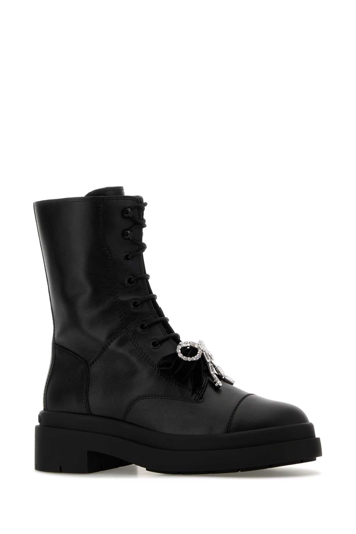 Black Leather Averi Boots Blackcrystal Stivali